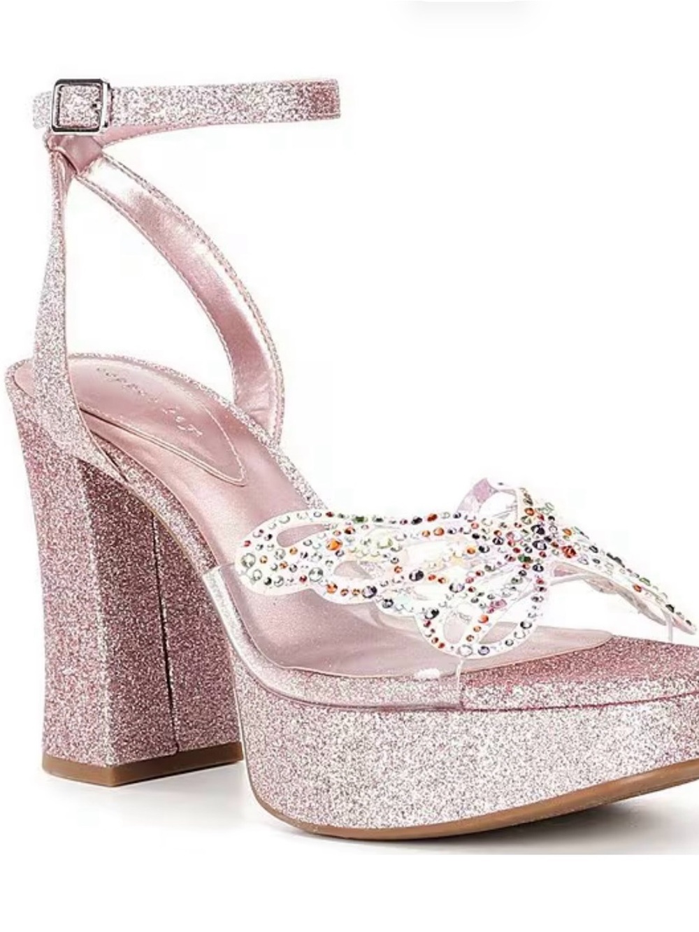 NWT Copper Key Marigold Pink Glitter Butterfly Platform Sandals Heels